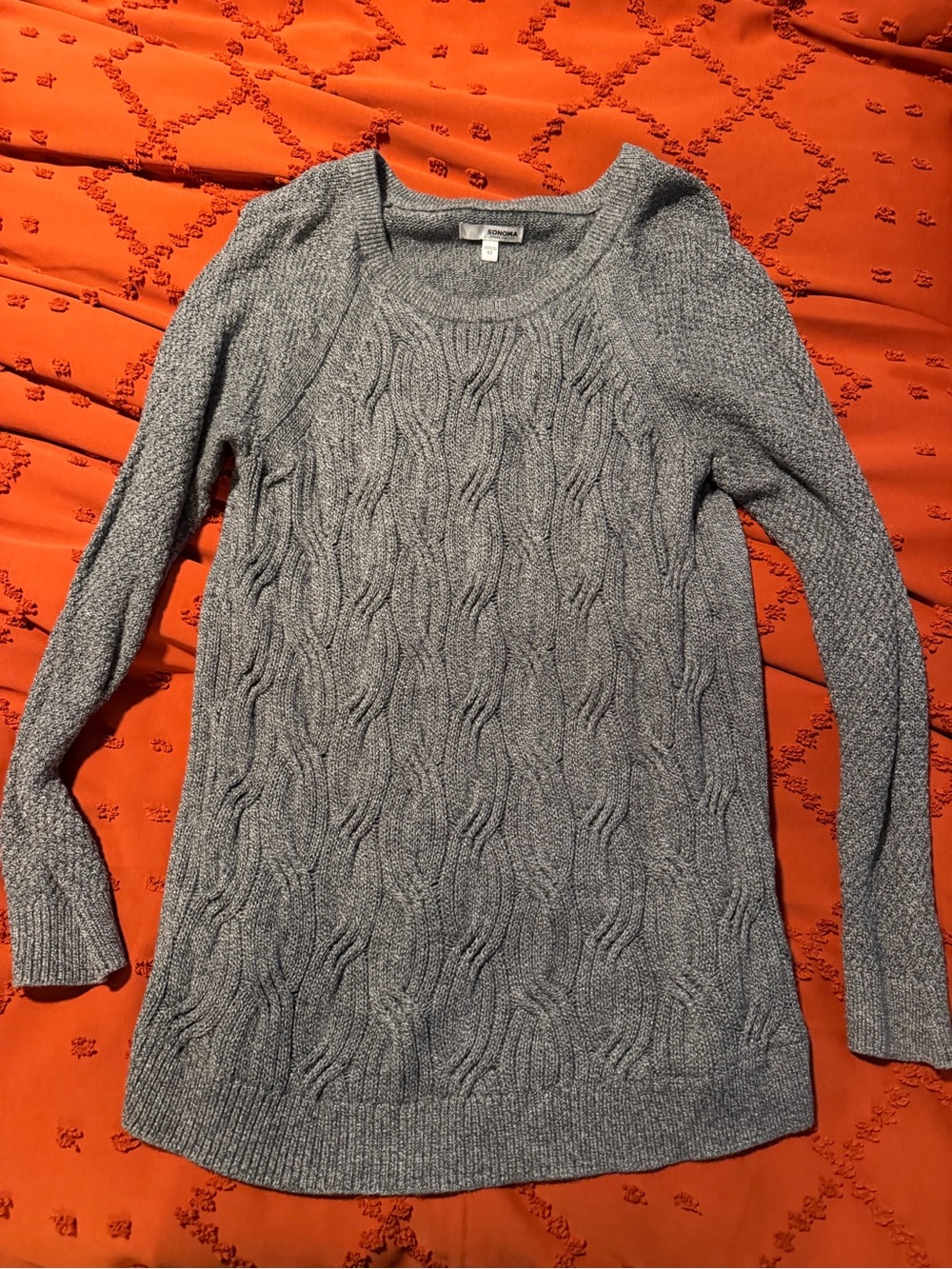 Sonoma Heather Gray Cable Scoop Neck Sweater